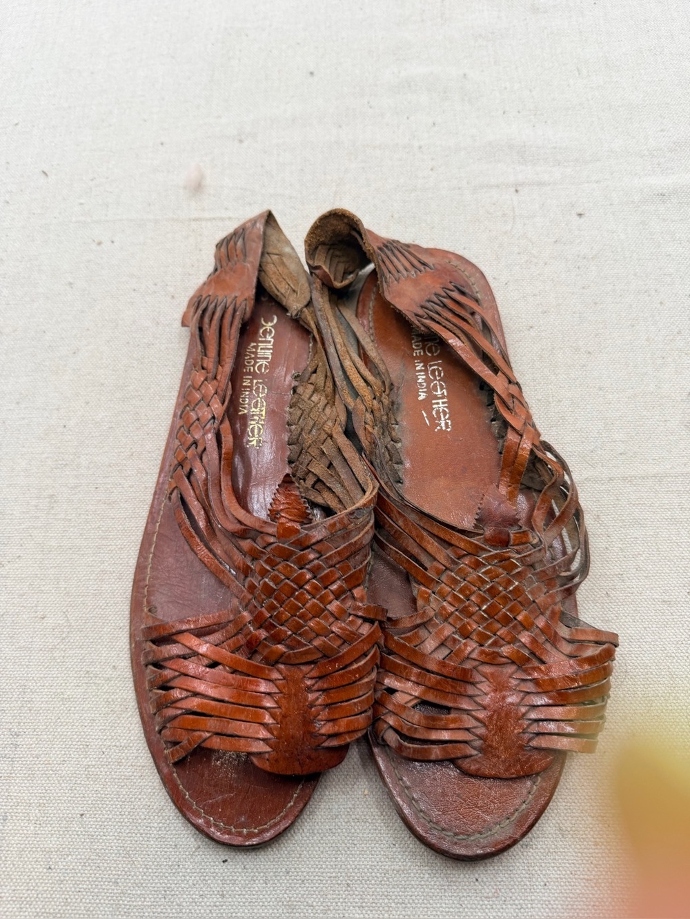 Vintage Brown Woven Leather Sandals